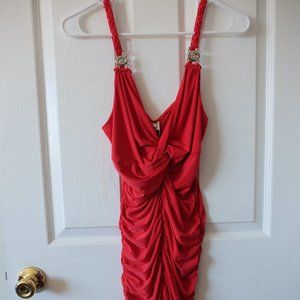 Black Koi Red Ruched Cocktail Dress